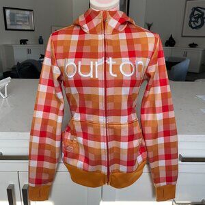Burton Colombo Dry/Ride LS Fleece Lined Zip Up Check Print Hoodie Gold Orange S
